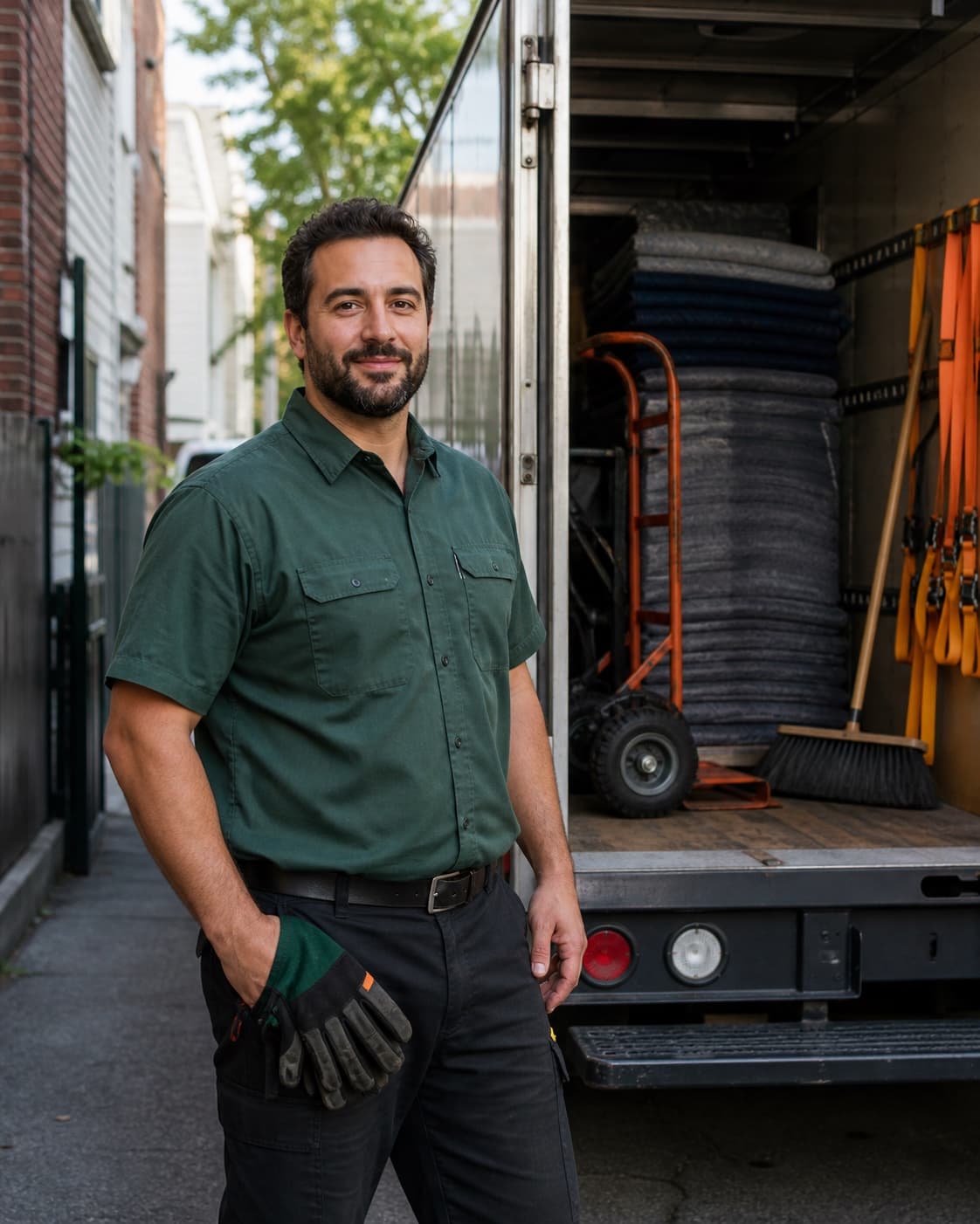 Chef d'équipe Débarras-O devant son camion organisé